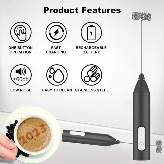 Rechargeable USB Electric Mini Milk Frother – Portable Milk Frother with 3 Speeds for Coffee, Matcha and Premium Beverages